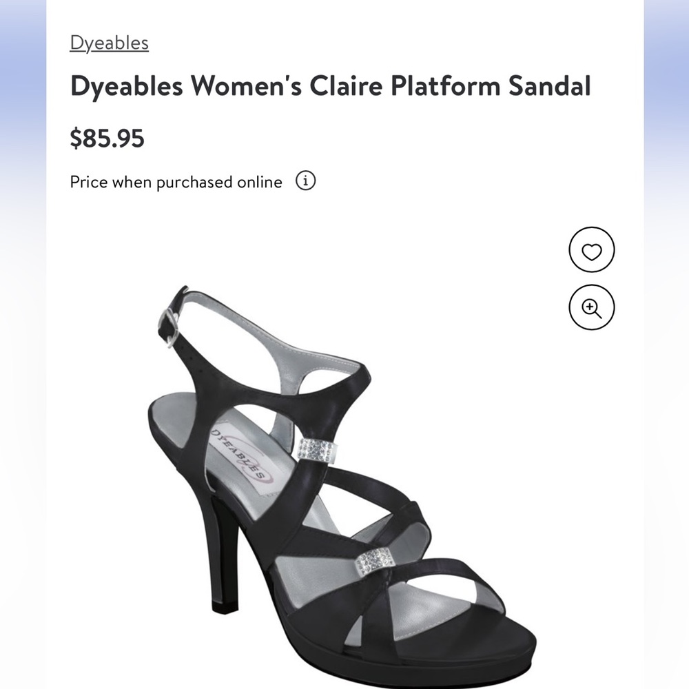 Dyeables Claire Black Satin Platform Sandal- size 7